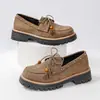 Zapatos de Cuero Pequeños Versátiles de Suela Gruesa Estilo Británico Moda Transfronteriza 2026 Nuevo Estilo Mocasines Retro con Cordones y Punta Redonda para Mujer
