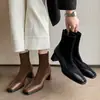 Moda Coreana de Moda Retro Patchwork Punta Cuadrada 2026 Tendencia Chic Otoño/Invierno Tacón Grueso Tacón Alto Botas Elásticas Botines Cortos para Mujer