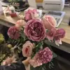 Spot Cruzado 7 Hastes Buquê de Hortênsia Rosa Casamento Buquê de Flores Artificiais Flor Falsa Simples Casa Sala de Estar
