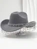 Explosiones Transfronterizas Sombrero Superior Neutro de Lujo para Mujer Sombrero Redondo de Joya Cadena con Borla de Pedrería Adecuado para Festival Ceremonia