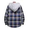 Camisa Casual de Manga Longa com Capuz Xadrez Cardigã Masculino Jaqueta Fina Masculina Comércio Exterior Versão Europeia Tamanho Grande Pronta Entrega HC14