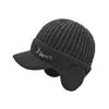 Chapéu de Tricô Popular para Exterior Estilo Coreano Masculino Quente Espesso Boné de Beisebol com Aba Larga e Proteção para Orelhas