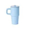 Copo térmico de aço inoxidável 304 com alça, caneca de café com canudo de grande capacidade, elegante e portátil para uso no escritório e no carro