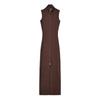 Vestido Colete Tricotado Europeu e Americano Estilo Sexy Gola Alta Zíper Fenda Sem Mangas Vestido Longo Justo Elástico ao Corpo Feminino