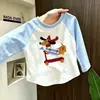 Camiseta Infantil de Manga Longa Color Block Cartoon Algodão Puro Curva Nova para Meninas Primavera e Outono 2026 com Design Elegante Slim Fit