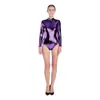 Macacão de Ginástica Dança Performance com Gola Alta Colada Manga Longa Macacão Feminino Tamanho Grande Leotard Elástico Macacão Colete