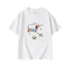 Camiseta Feminina Casual Versátil de Algodão Puro com Gola Redonda, Manga Curta Solta, Estampa Divertida de Cachorrinho de Desenho Animado, Nova para o Verão