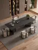 Mesa de Centro de Pizarra de Piedra de Lujo, Juego Moderno de Mesa y Sillas para el Té, Sencillo y Elegante con un Toque de Alta Gama, Mesa para Ceremonia del Té de Oficina, Mesa para Preparar Té