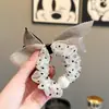 Scrunchie de Ponto Preto e Branco com Laço de Pérola Coreano para Mulheres, Acessório de Cabelo de Renda de Alta Qualidade para Rabo de Cavalo