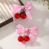 Pinza para el pelo con lazo de cereza roja para niñas, pasador lateral a cuadros estilo princesa lindo, pinza de pico de pato accesorio para el pelo de bebé
