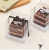 Caja de embalaje cuadrada de moda con rayas verticales para pastel de frutas, crema, jugo de mango, melón, uva y repostería