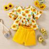 Verano nuevo traje de niña top de manga corta falda 2 piezas girasol moda niñas ropa infantil comercio exterior YZGC
