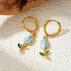 Aretes Colgantes de Tulipán Esmaltados Acero Inoxidable Chapado en Oro Aceite Goteado Estilo Pastoral Flores Moda Versátil Pendientes Transfronterizos para Mujeres