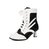 2026 Botines Retro Europeos y Americanos de Bloques de Color con Cordones para Mujer Tacón Grueso Brogue Florales Botas de Moda Transfronterizas Tallas Grandes
