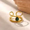 Anel Aberto Vintage em Ouro 18K Aço Inoxidável Pérola Zircônia Anéis de Joias de Aço Titânio Estilo Ins de Alta Qualidade