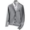 Cardigan de Tricô Gola V Cor Sólida Jaqueta para Homens, Novo Estilo Primavera e Outono, Tricô Fashion, Casual e Versátil, Tricô de Manga Longa