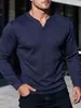 Comercio electrónico transfronterizo, moda masculina europea y americana, camiseta de manga larga de punto gofrado de color liso con cuello en V, informal de otoño para exteriores, para hombre