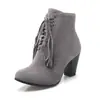 Botas de Cuero Escarchado Británico para Mujer Otoño e Invierno con Borlas y Cordones Caña Corta Botas Martin Botas de Caballero Tacón Grueso Botas de Tacón Alto Comercio Exterior