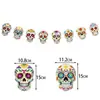 Decoraciones para fiesta del Día de Muertos mexicano, pancarta de calavera, bandera, escenario, papel