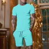 Nova Moda de Verão para Homens: Conjunto Europeu e Americano de Manga Curta e Shorts Color Sólida Tendência com Caimento Solto, Roupa Casual de Duas Peças