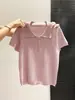 Camiseta de Punto de Manga Corta Estilo Coreano para Mujer 2026 Verano Nuevo Estilo Diseño de Cuello Polo Corte Ajustado Top