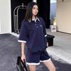 Conjunto deportivo informal de estilo universitario para mujer, conjunto de dos piezas de pantalones cortos holgados de manga corta estilo coreano de verano con estilo de sal de calle.