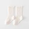 25 calcetines de verano de malla fina para bebé, de caña media, anti-mosquitos, boca suelta, sin costuras, tipo A, calcetines de algodón para recién nacido, borde de oreja de madera para bebé