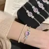 Pulsera Retro Nueva Chinoiserie de Calcedonia Púrpura Natural Hecha a Mano Lujo Accesible Incrustada Superficie de Huevo Violeta Transparente Collar de Trébol de Cuatro Hojas