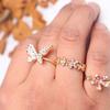 D050 Tendência de flor coreana cor personalizada luxo leve abertura ajustável anel borboleta anel de três peças feminino