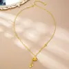 Bolsa de la Fortuna de Oro Arena Vietnamita Cadena para Clavícula Diseño Retro para Mujer Borla Moneda Collar Joyería de Imitación Oro de Larga Duración