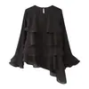 Z Estilo Europeu e Americano Transfronteiriço 2026 Nova Moda Elegante Feminino Gola Redonda Assimétrico Decorativo em Camadas Top 3666054