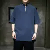 Top de diseño elegante con manga, transpirable y ligero, camiseta talla grande para hombres corpulentos, de verano, bordado, estilo chino, corte holgado