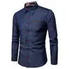 Comércio exterior Explosões de Primavera e Outono Camisa Casual Masculina Bolso Couro Algodão Slim-fit Camisa de manga comprida Camisa jeans Masculina