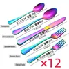 Venta al por mayor de vajilla de acero inoxidable para Amazon transfronterizo, estilo europeo, hotel, titanio brillante, negro, juego principal de cuatro piezas, cuchillo, tenedor y cuchara de regalo