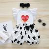 Roupas de Dia das Mães para Bebê Menina Transfronteiriças, Estampa de Coração, Mangas Curtas tipo "Asa", Calcinha-Short e Acessórios de Cabelo, Conjunto de 3 Peças
