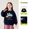 Novidades em 24 de agosto 15% de desconto Sudadora Dudu forrada de fleece para meninas, roupas de inverno de gola alta para meninas, vestuário infantil