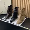 Botines de Cuero con Hebilla de Remache Estilo Coreano para Mujer 2026 Nueva Llegada de Otoño Botines Tacón Medio Botas Fruncidas Botas para Pantalón Botas de Moda