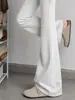 Calça esportiva cinza boca de sino para mulheres, novo estilo outono 2026, casual, relaxada, cintura alta, modeladora, calça de moletom boca de sino para baixinhas
