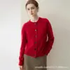 Novo casaco de outono e inverno slim fit, cardigã de malha de seda e cashmere com bolsos e fio floral para mulheres, jaqueta suéter de gola redonda