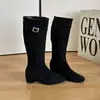 Botas de caballero con hebilla estilo coreano para mujer, nuevas botas largas de verano 2026 con punta cuadrada y tacón bajo, botas versátiles estilo Maillard