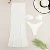 2026 moda transfronteriza nuevo europeo y americano color liso sexy top de tubo con abertura vestido largo para mujer traje de baño de tres piezas