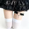 Gata Menina Doce Fria Picante Sino Subcultura Laço Corrente de Perna de Renda Sexy Anel de Perna para Meia-Calça Alças y2k