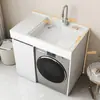 Armario compacto para lavandería de balcón con fregadero integrado, armario para lavadora de carga superior con tabla de lavar, mueble de baño