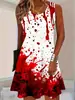 Vestido sin mangas con estampado de rosas y murciélagos de Halloween, estilo tinta oscura, minivestido tipo tank top de corte A holgado con cuello redondo