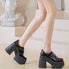 Mocassins Femininos 2024 Primavera Novo Estilo Plataforma Fivela Dupla Sola Grossa Salto Alto Sapatos de Salto Grosso Sapatos Britânicos de Couro Pequeno