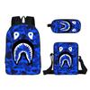Mochila Escolar de Dibujos Animados Nuevo Tiburón Transfronteriza Bolso Cruzado para Niños Estuche de Lápices de Una Sola Capa para Niños Set de Tres Piezas Empezando por Una Pieza