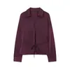 Roupas femininas europeias e americanas transfronteiriças, moda casual de alta venda no AliExpress, camisa de cetim de seda com textura, cintura fina