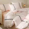 Conjunto de Roupa de Cama de Algodão Floral Pequeno Estilo Francês Pastoral, Capa de Edredom com Borda de Renda de Algodão Puro, Lençol de Cama, Roupa de Cama Muito Bonita