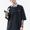 Camisa polo de retazos a rayas con solapa, diseño único de dos piezas falsas para hombre, de manga corta, de verano, moderna, corte holgado