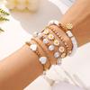 Pulseira Europeia e Americana Transfronteiriça Nova Geométrica Flor Margarida Amor Pérola Personalizada Tendência Multicamadas Empilhada para Usar Conjunto de Pulseiras